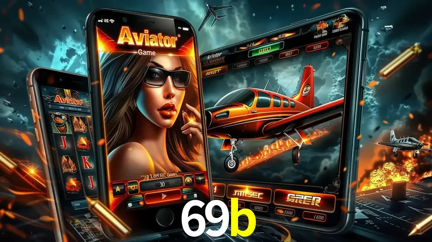 O popular jogo de apostas Aviator exibido em vários celulares e tablets, mostrando a interface emocionante e a ação de voo disponíveis para jogar agora no 69b.
