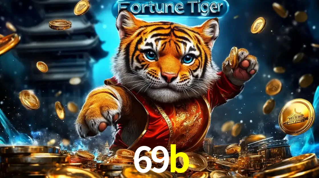 Imagem promocional do jogo de slot Fortune Tiger, com um tigre majestoso em traje tradicional cercado por uma fortuna em moedas de ouro, disponível agora no cassino 69b.